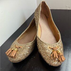 Sperry Gold Glitter Flats with Tassels